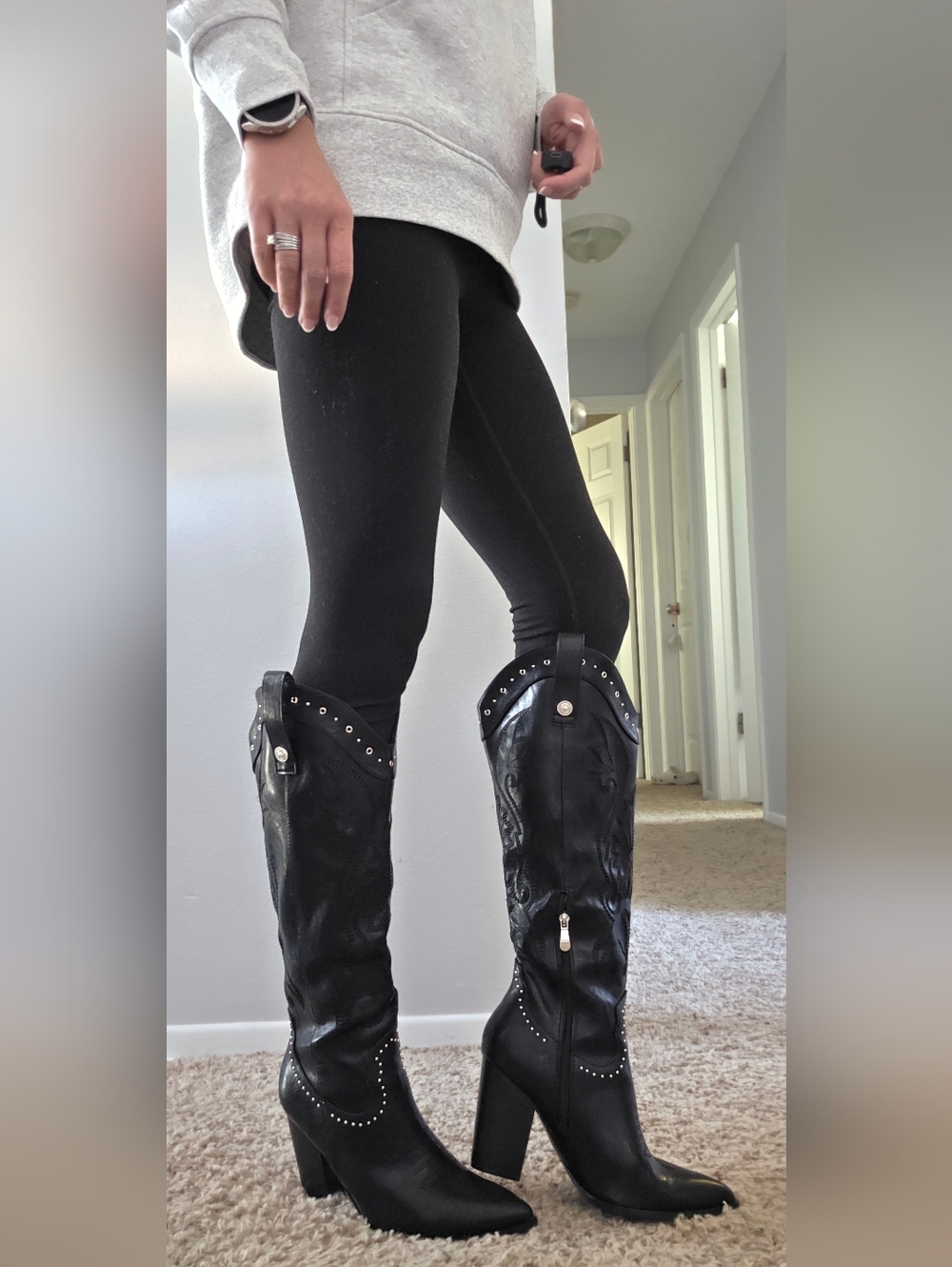 NEW!! Black Studded High Heel Western Boots Sz 7.5